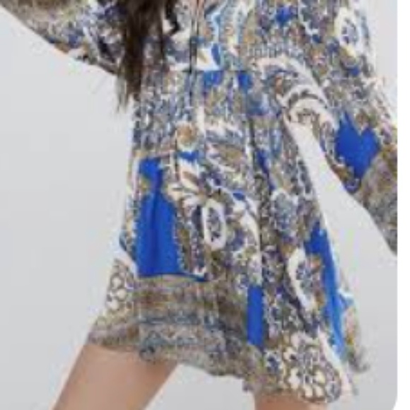 Free People Say You Love Me Mini Babydoll Dress XS Blue Paisley Bohemian - Picture 6 of 6